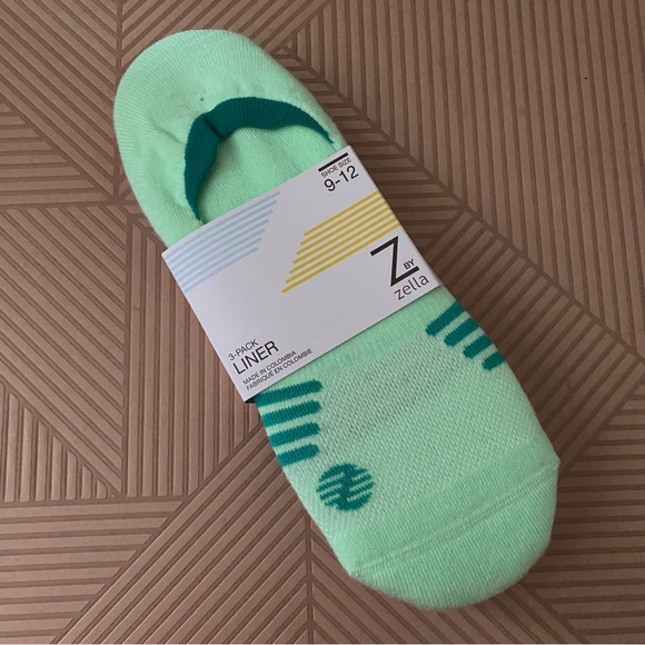 Zella Accessories Zella Sock Liner No Show Ankle 3 Pack Green Blue